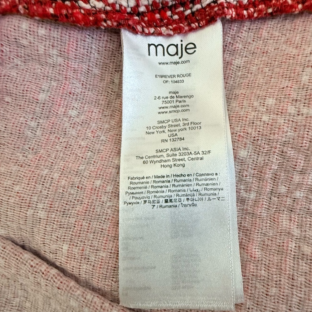 MAJE Tweed V-Neck Red White Black Trim Romper Dress Size 2 - Picture 8 of 9